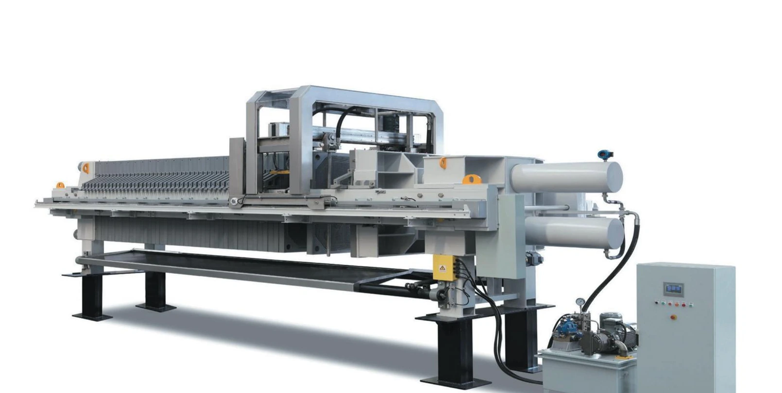Horizontal grey filter press configuration